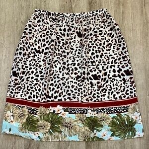 Christopher & Banks Leopard Print Skirt Tropical Leaf Pattern Size Medium